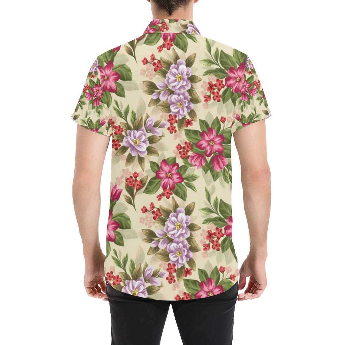 Summer Floral Pattern Print Design SF08 Men's Short Sleeve Button Up Shirt
