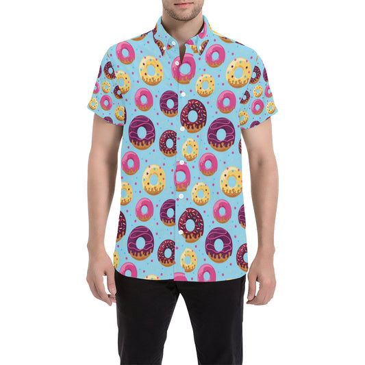 Donut Pattern Print Design DN07 Men's Short Sleeve Button Up Shirt