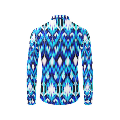 Ikat Blue Pattern Print Design 01 Men's Long Sleeve Shirt