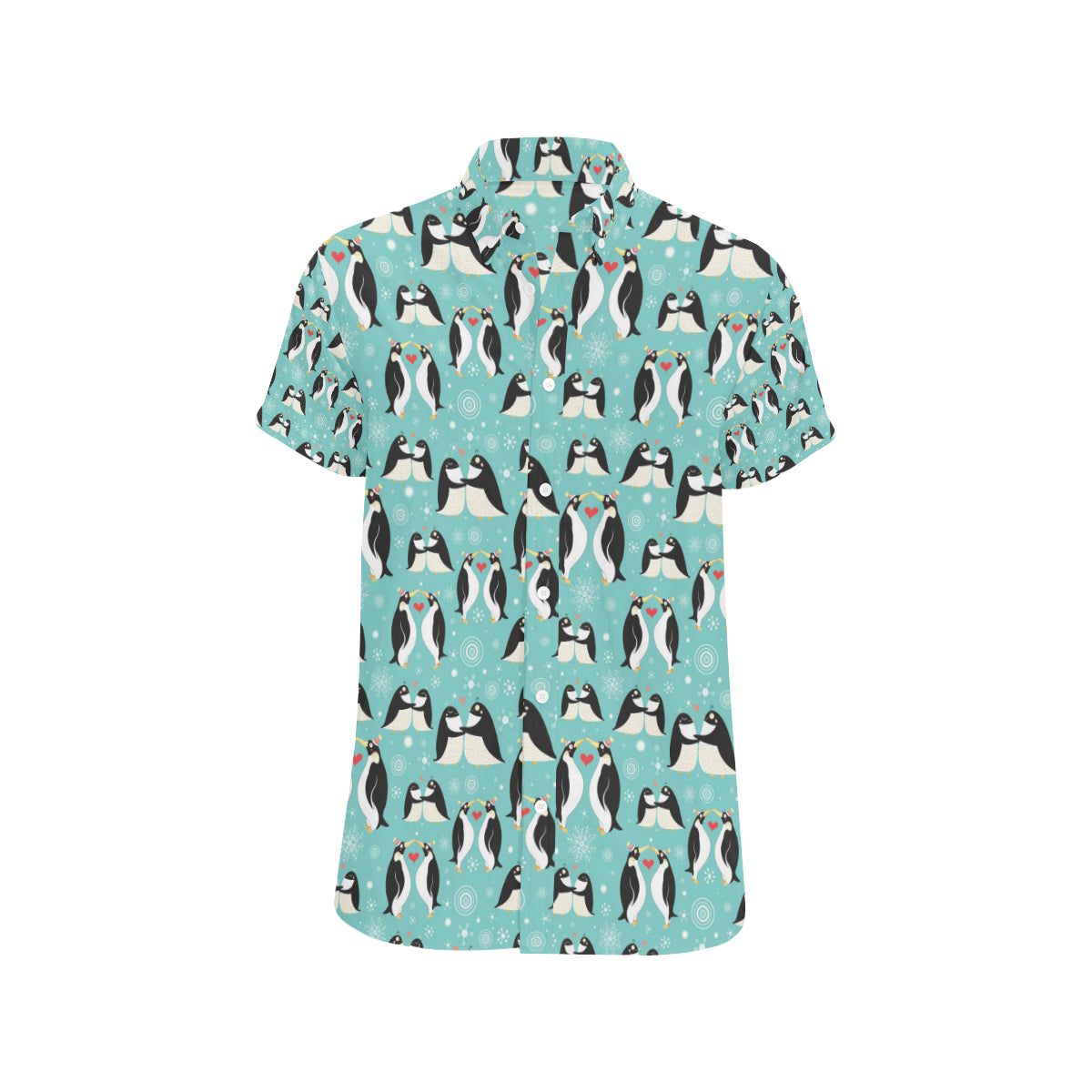 Penguin Love Print Men's Short Sleeve Button Up Shirt
