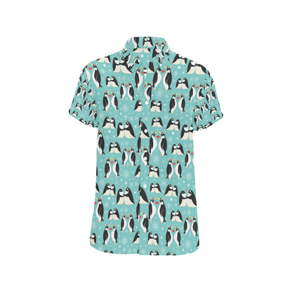 Penguin Love Print Men's Short Sleeve Button Up Shirt