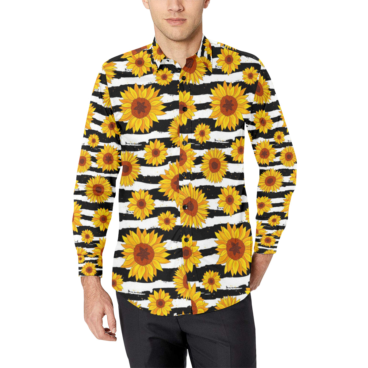 Sunflower Pattern Print Design SF010 Men's Long Sleeve Shirt