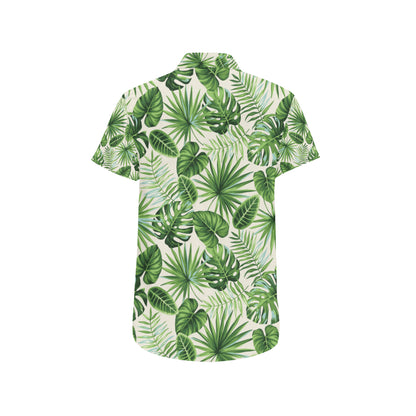 Palm Leaf Pattern Print Design A01 Men's Short Sleeve Button Up Shirt