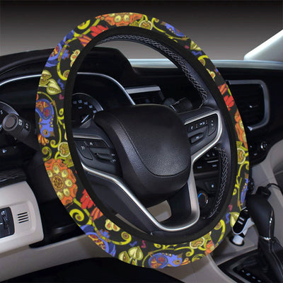 Steampunk Bird Design Themed Print Steering Wheel Cover with Elastic Edge