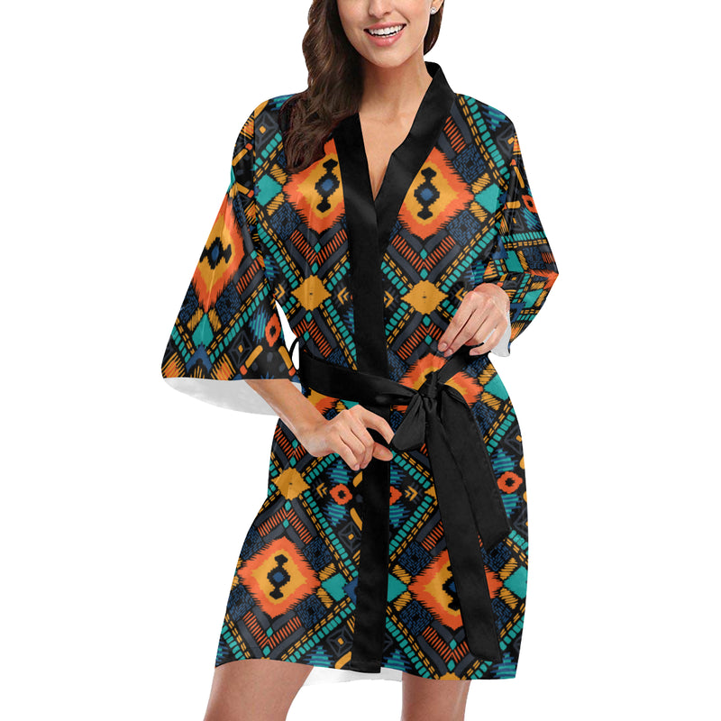 Kente Pattern Print Design 04 Women's Short Kimono