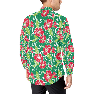 Red Hibiscus Pattern Print Design HB019 Men's Long Sleeve Shirt