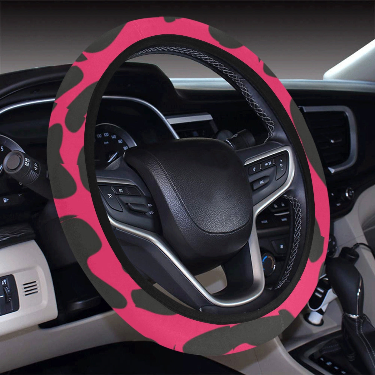 Cheetah Pink Print Pattern Steering Wheel Cover with Elastic Edge
