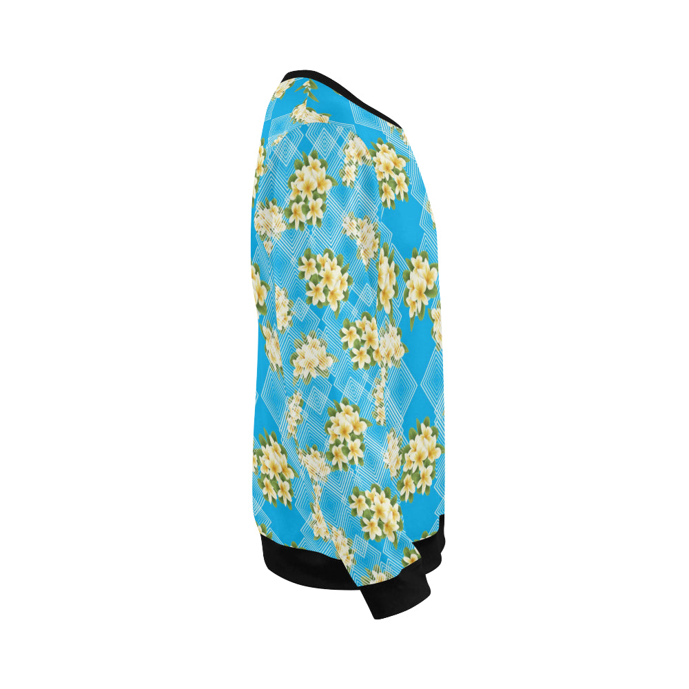 Yellow Plumeria Design Print Pattern Men Long Sleeve Sweatshirt