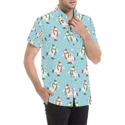 Polar Bear Pattern Print Design PB07 Men's Short Sleeve Button Up Shirt