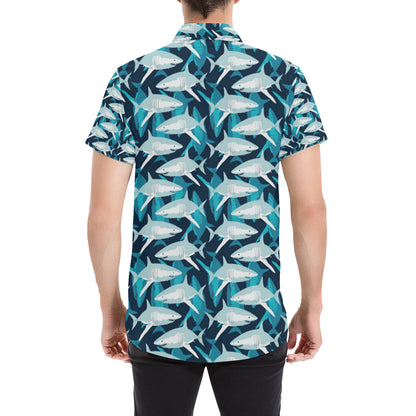 Shark Design Print Men's Short Sleeve Button Up Shirt