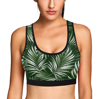 White Green Tropical Palm Leaves Sports Bra