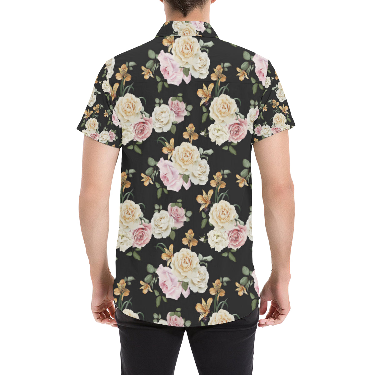 Rose Pattern Print Design A01 Men's Short Sleeve Button Up Shirt