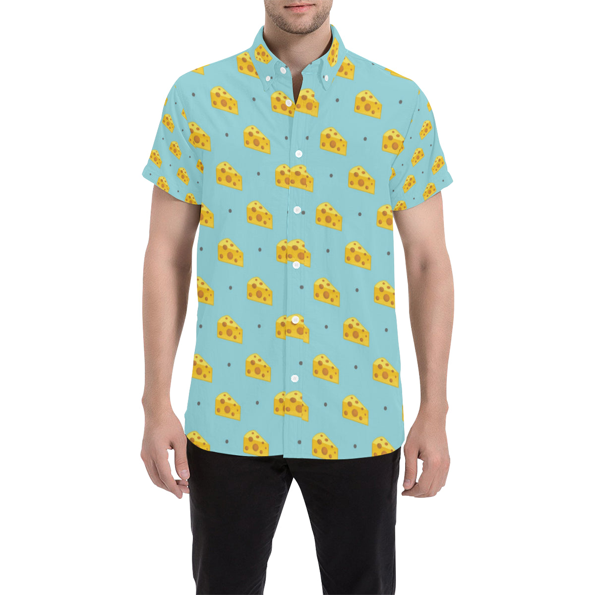 Cheese Pattern Print Design 02 Men's Short Sleeve Button Up Shirt