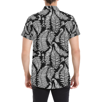 Fern Leave Black White Print Pattern Men's Short Sleeve Button Up Shirt