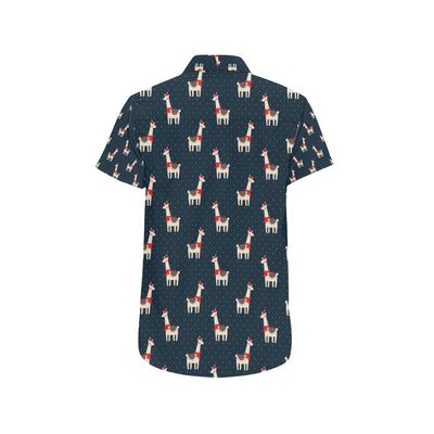 Llama with Polka Dot Themed Print Men's Short Sleeve Button Up Shirt