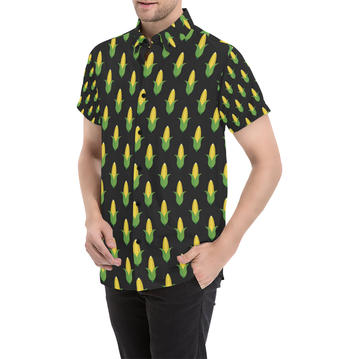 Corn Pattern Print Design 05 Men's Short Sleeve Button Up Shirt