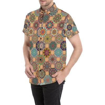 Boho Pattern Print Design 07 Men's Short Sleeve Button Up Shirt