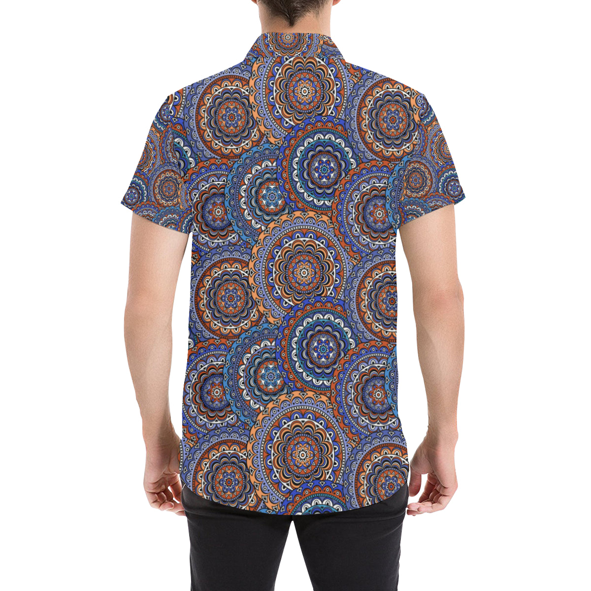Mandala Boho Chic Design Print Men's Short Sleeve Button Up Shirt