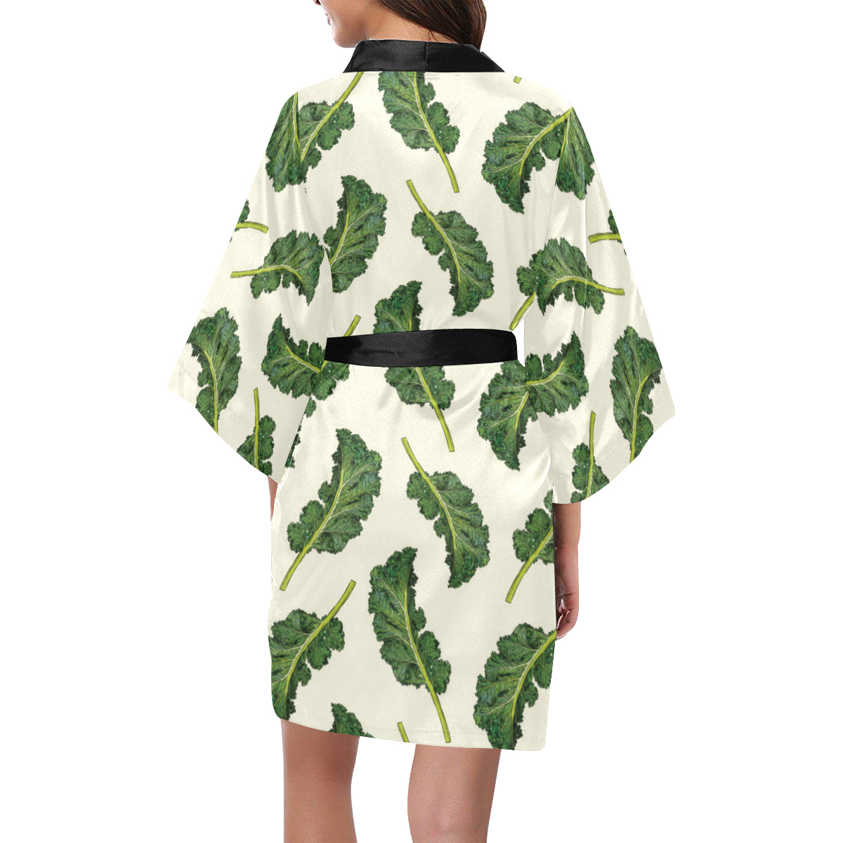 Kale Pattern Print Design 03 Women's Short Kimono