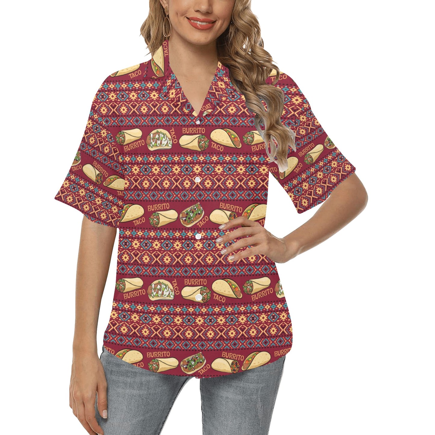 Burrito Taco Print Design LKS302 Women's Hawaiian Shirt