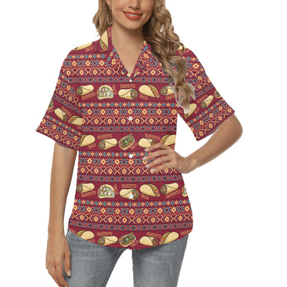 Burrito Taco Print Design LKS302 Women's Hawaiian Shirt