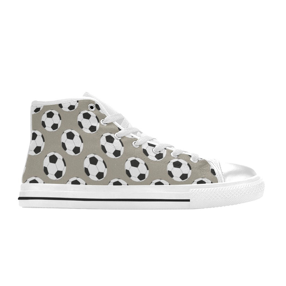 Soccer Ball Print Design LKS302 High Top Women's White Shoes