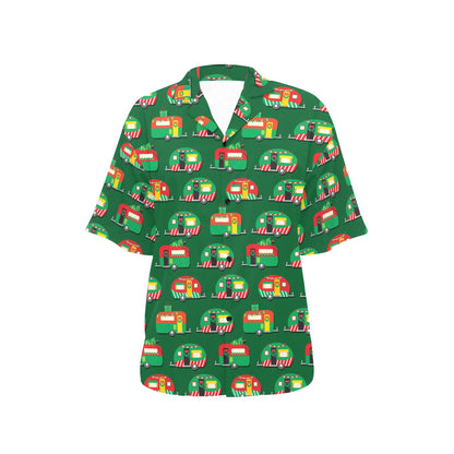 Camper Camping Christmas Themed Print Women's Hawaiian Shirt