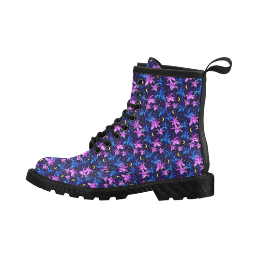 Palm Tree Night Scene Design Print Women's Boots