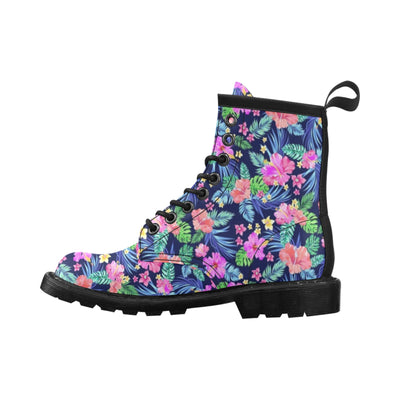 Neon Hibiscus Pattern Print Design HB016 Women's Boots