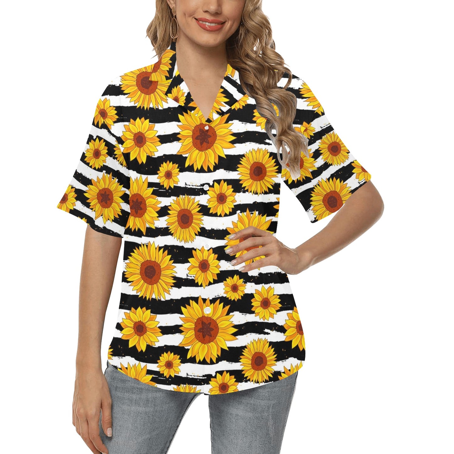 Sunflower Pattern Print Design SF010 Women's Hawaiian Shirt