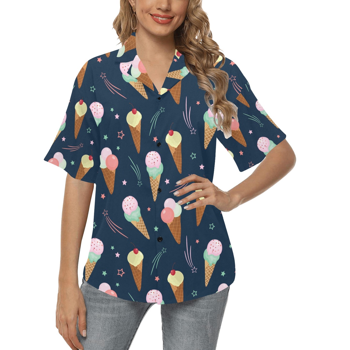 Ice Cream Pattern Print Design 04 Women's Hawaiian Shirt