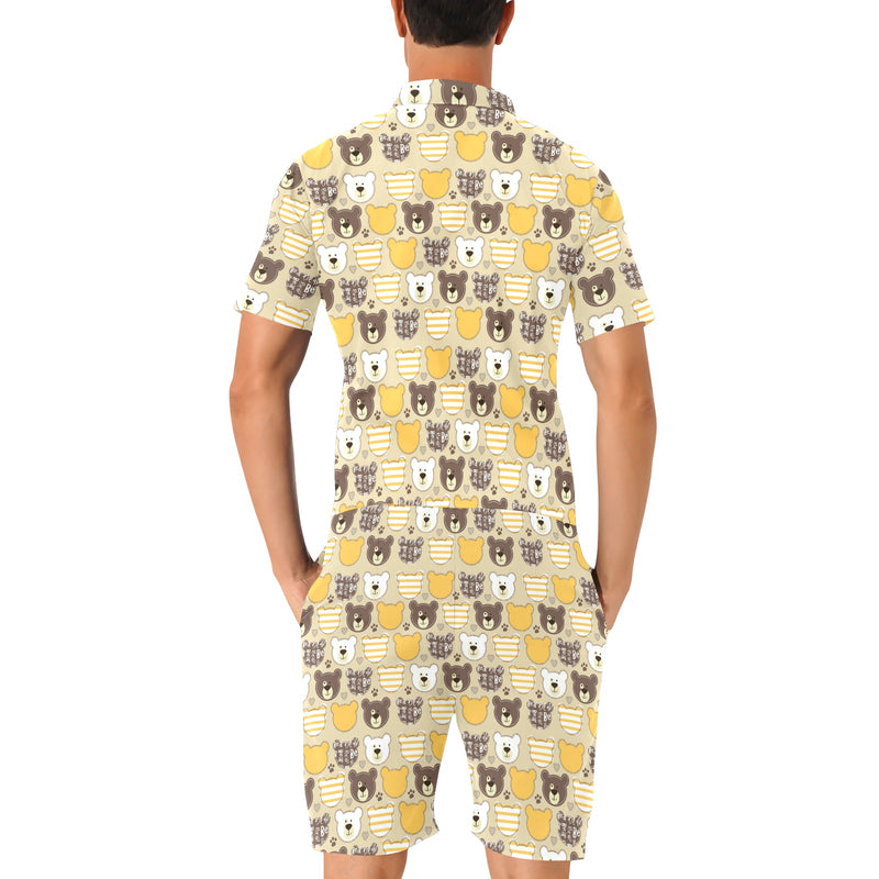 Bear PatchworkPattern Print Design 01 Men's Romper