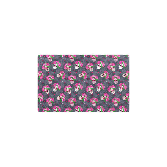 Sugar Skull Pink Rose Themed Print Kitchen Mat