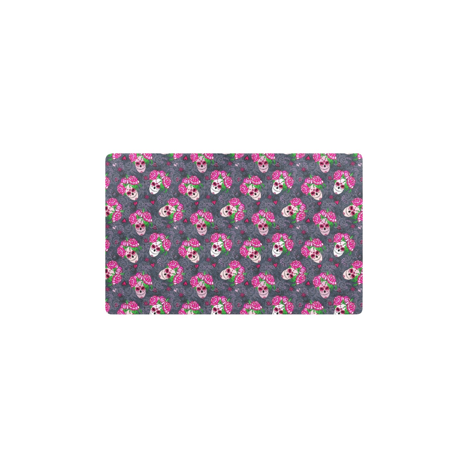 Sugar Skull Pink Rose Themed Print Kitchen Mat