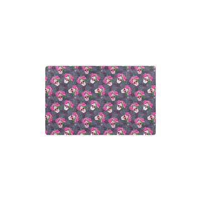 Sugar Skull Pink Rose Themed Print Kitchen Mat