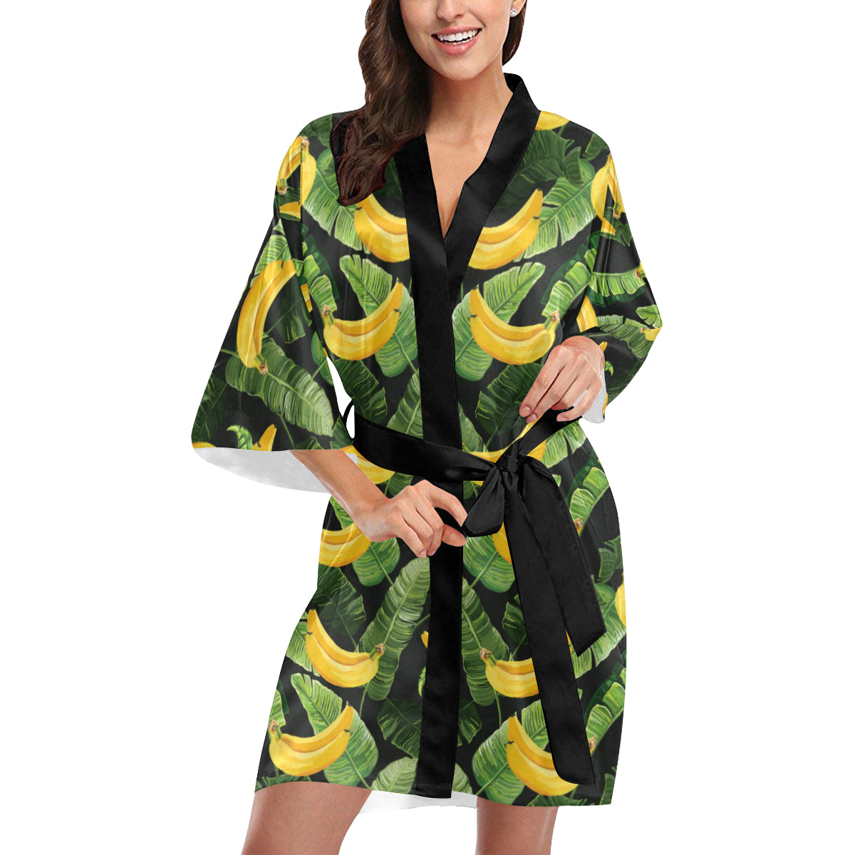 Banana Pattern Print Design BA01 Women's Short Kimono