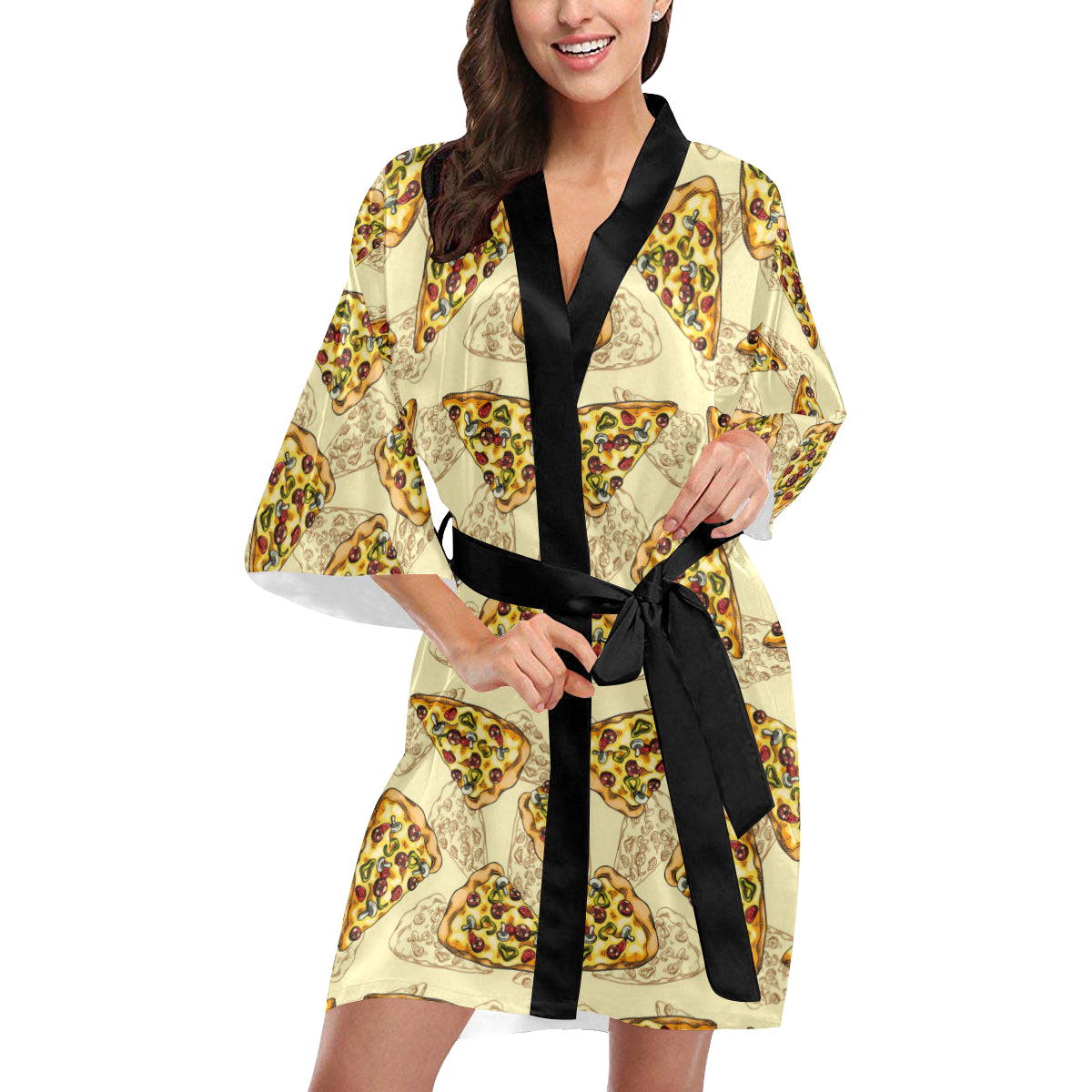 Pizza Pattern Print Design A01 Women's Short Kimono