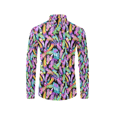 Neon Feather Pattern Print Design A02 Men's Long Sleeve Shirt