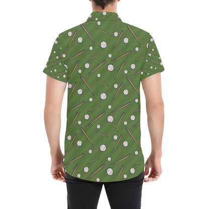 Baseball Pattern Print Design 02 Men's Short Sleeve Button Up Shirt