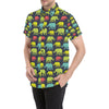 Elephant Neon Color Print Pattern Men's Short Sleeve Button Up Shirt