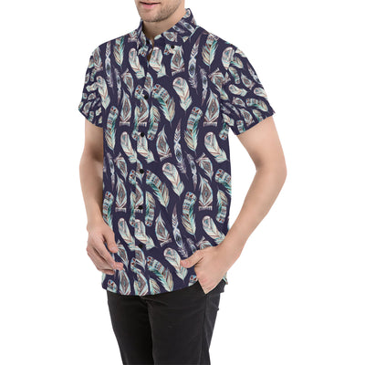 Feather Vintage Boho Design Print Men's Short Sleeve Button Up Shirt