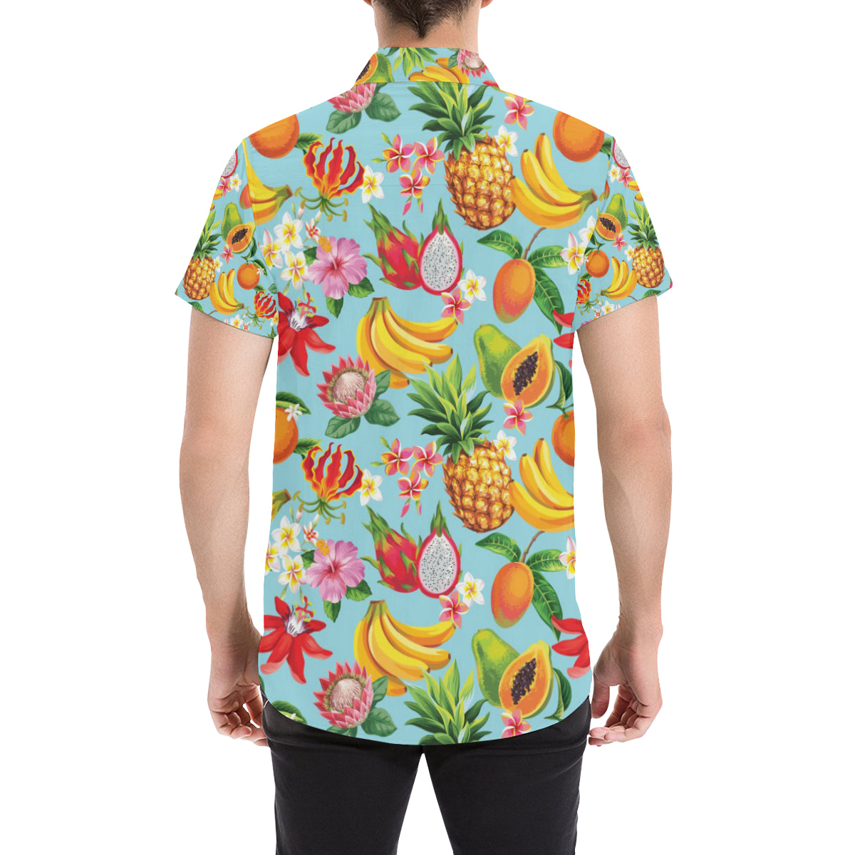 Tropical Fruits Pattern Print Design TF01 Men's Short Sleeve Button Up Shirt