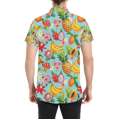Tropical Fruits Pattern Print Design TF01 Men's Short Sleeve Button Up Shirt