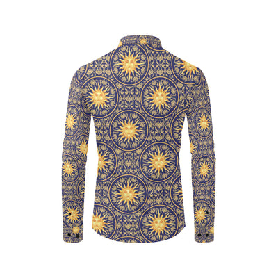 Celestial Gold Sun Face Men's Long Sleeve Shirt