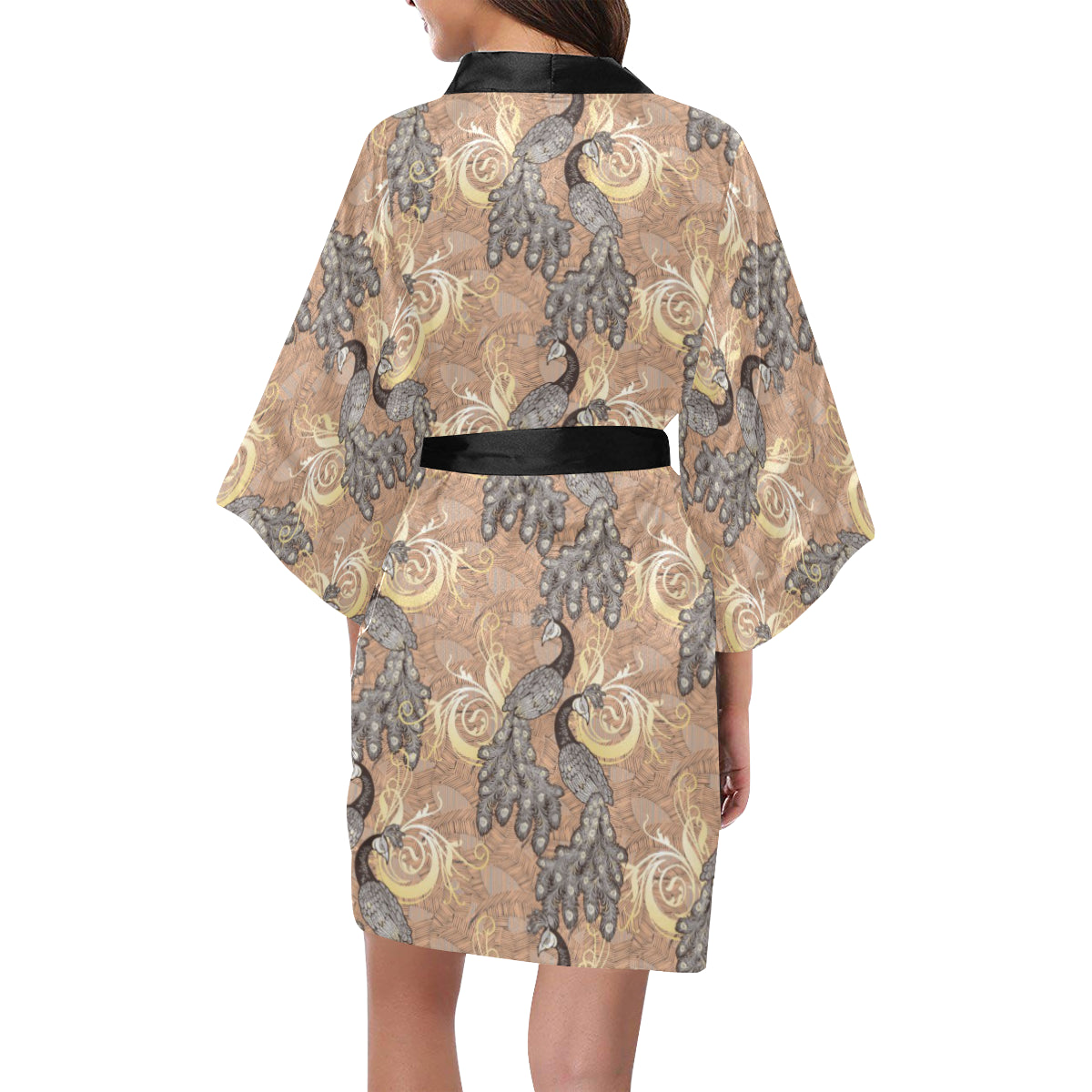 Peacock Pattern Print Design A05 Women's Short Kimono
