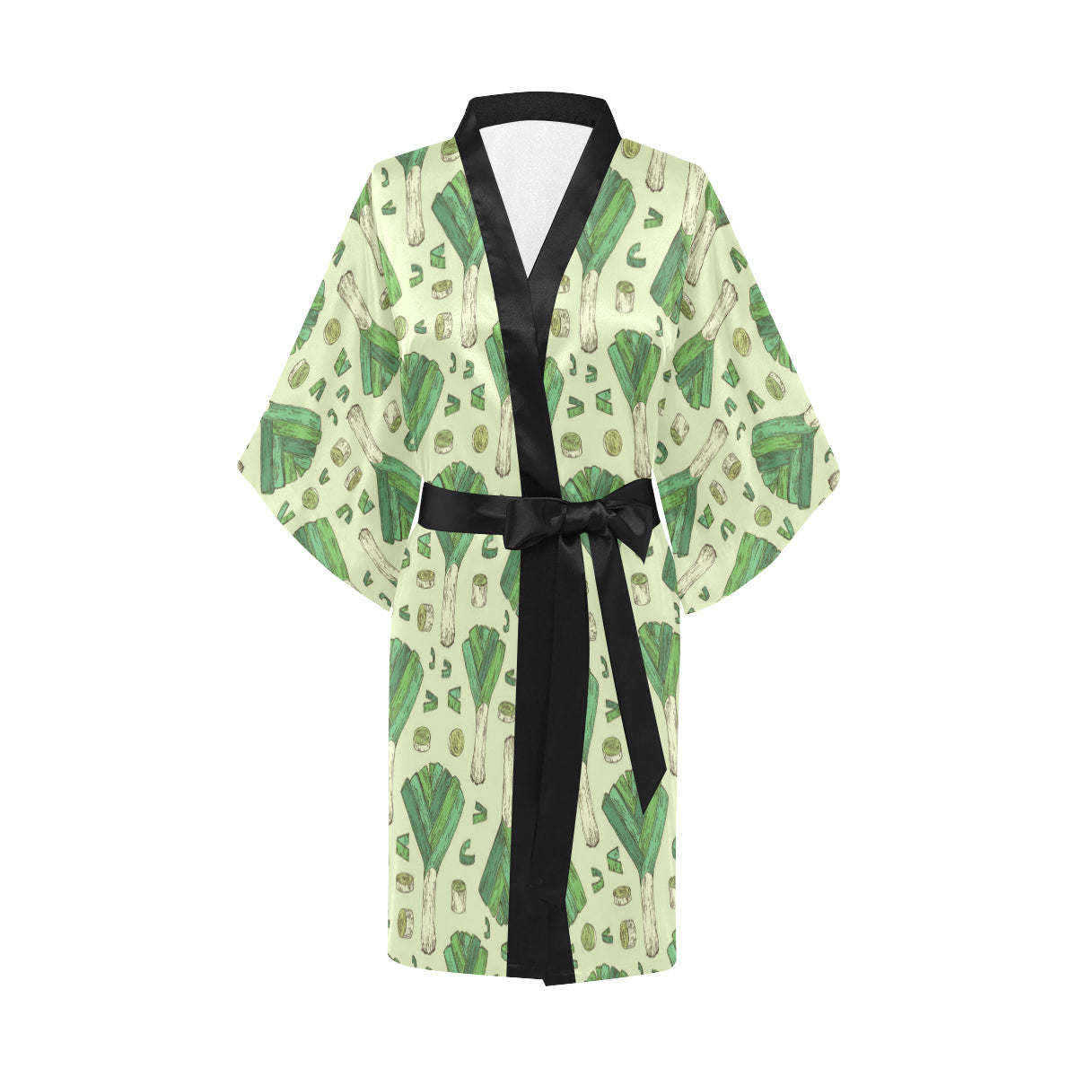 Leek Pattern Print Design 04 Women's Short Kimono