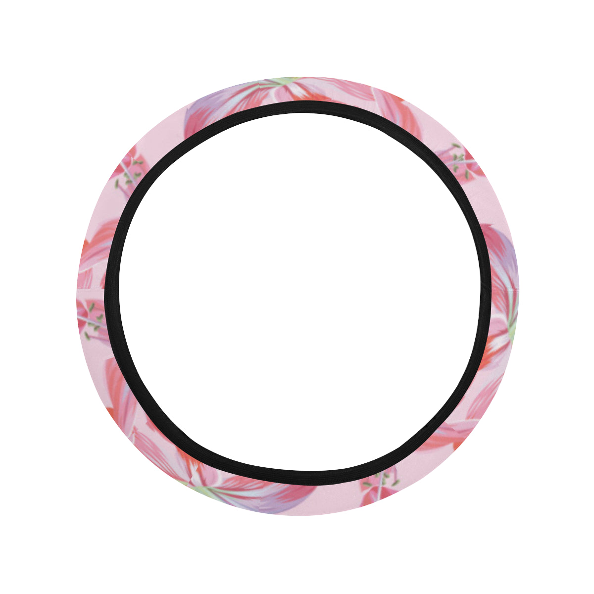 Amaryllis Pattern Print Design 02 Steering Wheel Cover with Elastic Edge