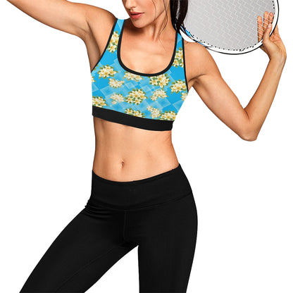 Yellow Plumeria Design Print Pattern Sports Bra