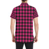 Pink Tartan Plaid Pattern Men's Short Sleeve Button Up Shirt