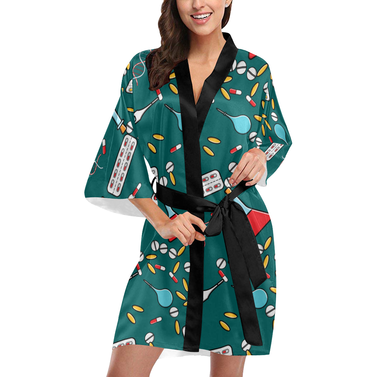 Nurse Pattern Print Design A05 Women's Short Kimono